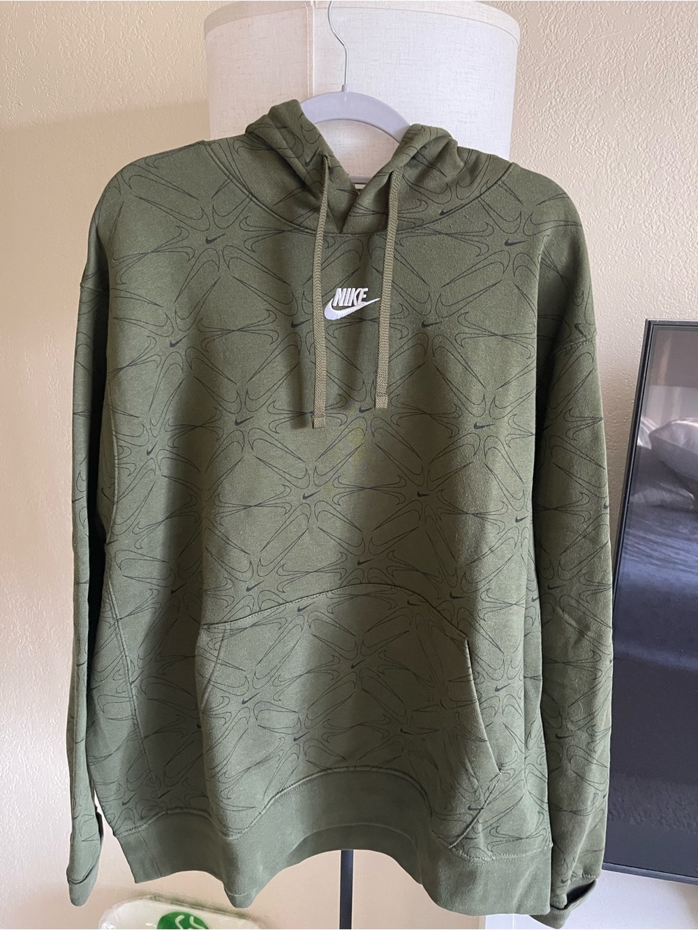 Nike Olive Green Pullover Hoodie with Subtle All-Over Pattern
